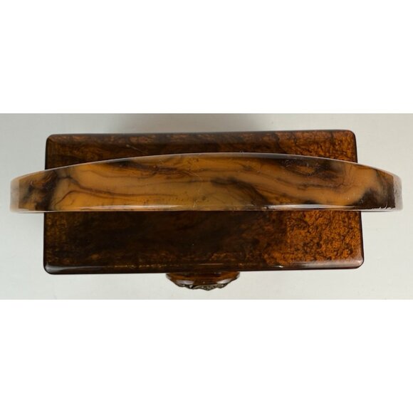 Wilardy Wood Grained Lucite Purse Handbag Vtg Authentic Handle Flower Clasp 50s - Picture 8 of 16